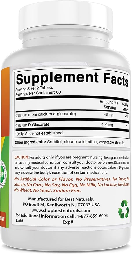 Best Naturals Calcium D-Glucarate 200 mg 120 Tablets