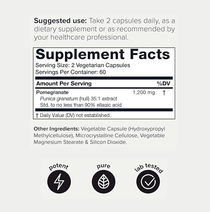 Pomegranate Extract - Ultra High Potency 35:1 Extract with 90% Ellagic Acid - Highly Concentrated - Third-Party Lab Tested - 120 Capsules