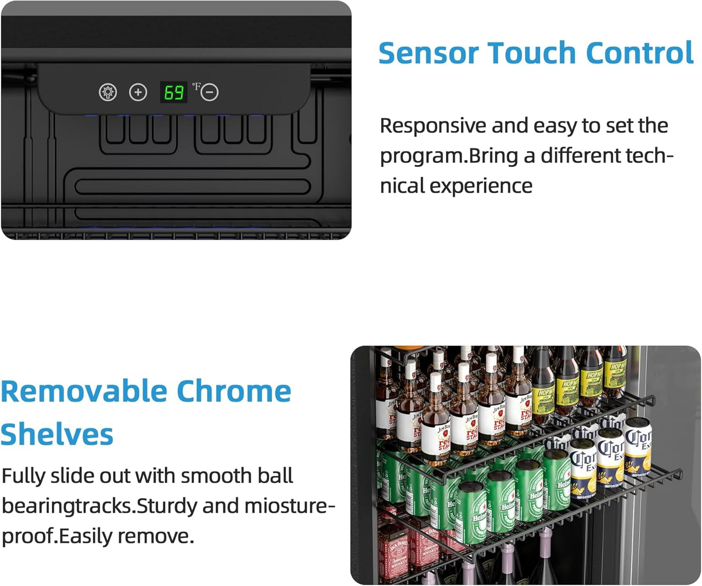 126 Can Freestanding Beverage Refrigerator, 3.2 Cu. Ft Drink Fridge with Glass Door, Adjustable Shelves & Temperature Control, Quiet Compressor Small Refrigerator for Soda, Beer or Wine