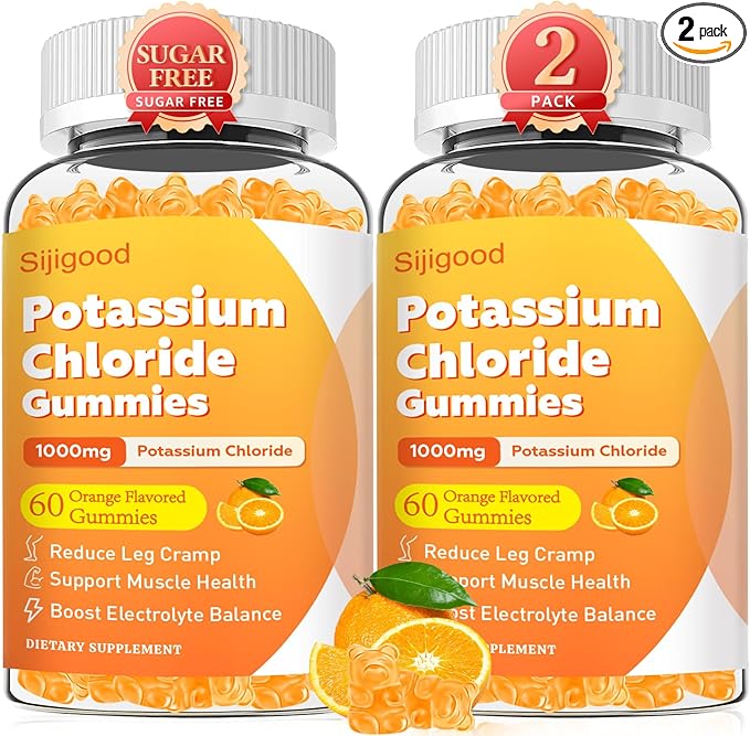 Sugar Free 2 Pack Potassium Gummies, Potassium Chloride 1000mg for Adults, Potassium Supplement for Women & Men, Electrolyte Balance, Prevent Leg Cramp, Support Muscle & He♡rt Health, 120 Count