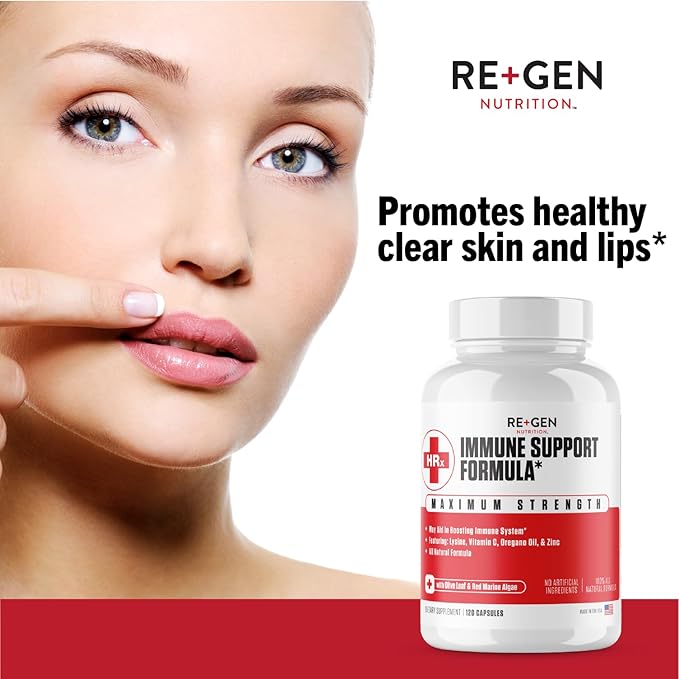 Re+Gen Nutrition Immune Support Supplement for Adults, Natural Capsules with Zinc, Vitamin C, L lysine Amino Acid & Oregano Oil for Strong Immunity Health in Men & Women, 120 Capsules