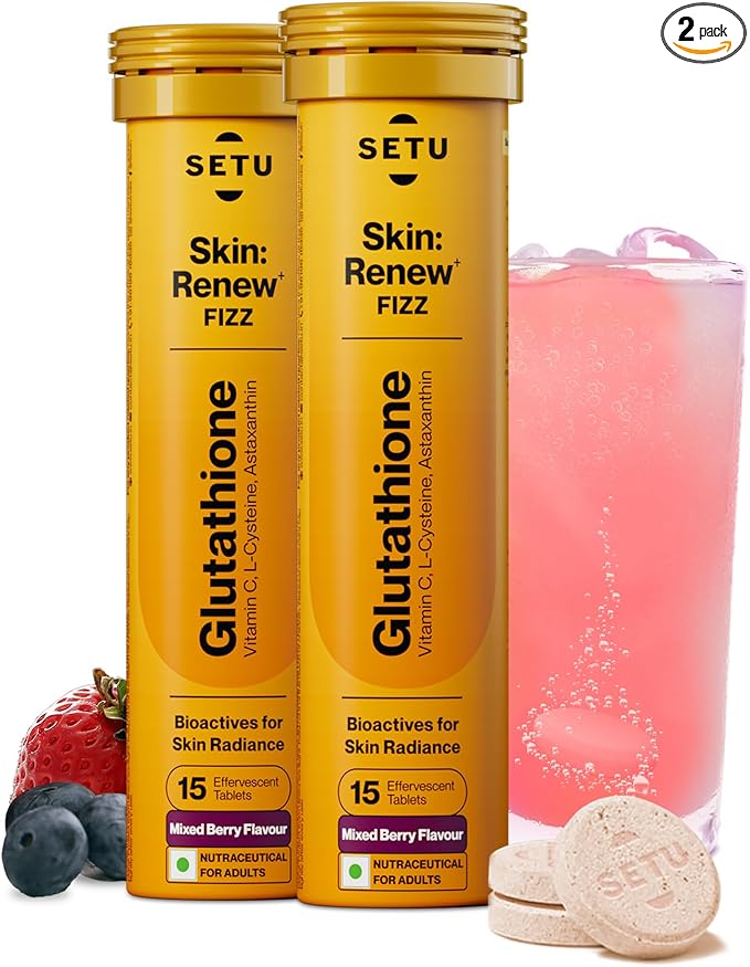 SETU Glutathione Effervescent Tablets with 500mg L-Glutathione & Vitamin C | Sugar-Free Antioxidant Supplement | Mixed Berry (Pack of 2)
