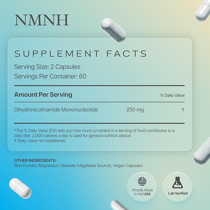 NMNH: Dihydronicotinamide Mononucleotide (120 Capsules) NAD+ Support NR NAD Supplement