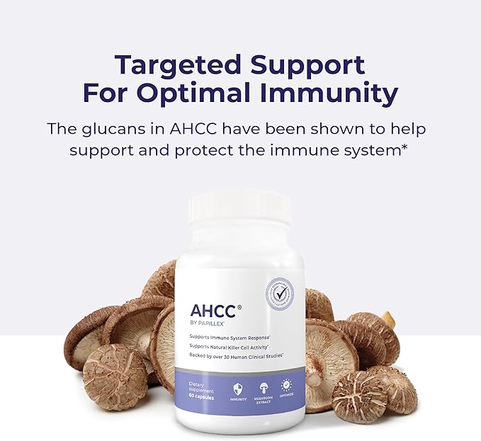 AHCC Supplement - Maximum Strength - Natural Immune Support Extract - Maintains Natural Killer Cell Activity - 20+ Human Research Studies - 60 Veggie Capsules (1 Pack)