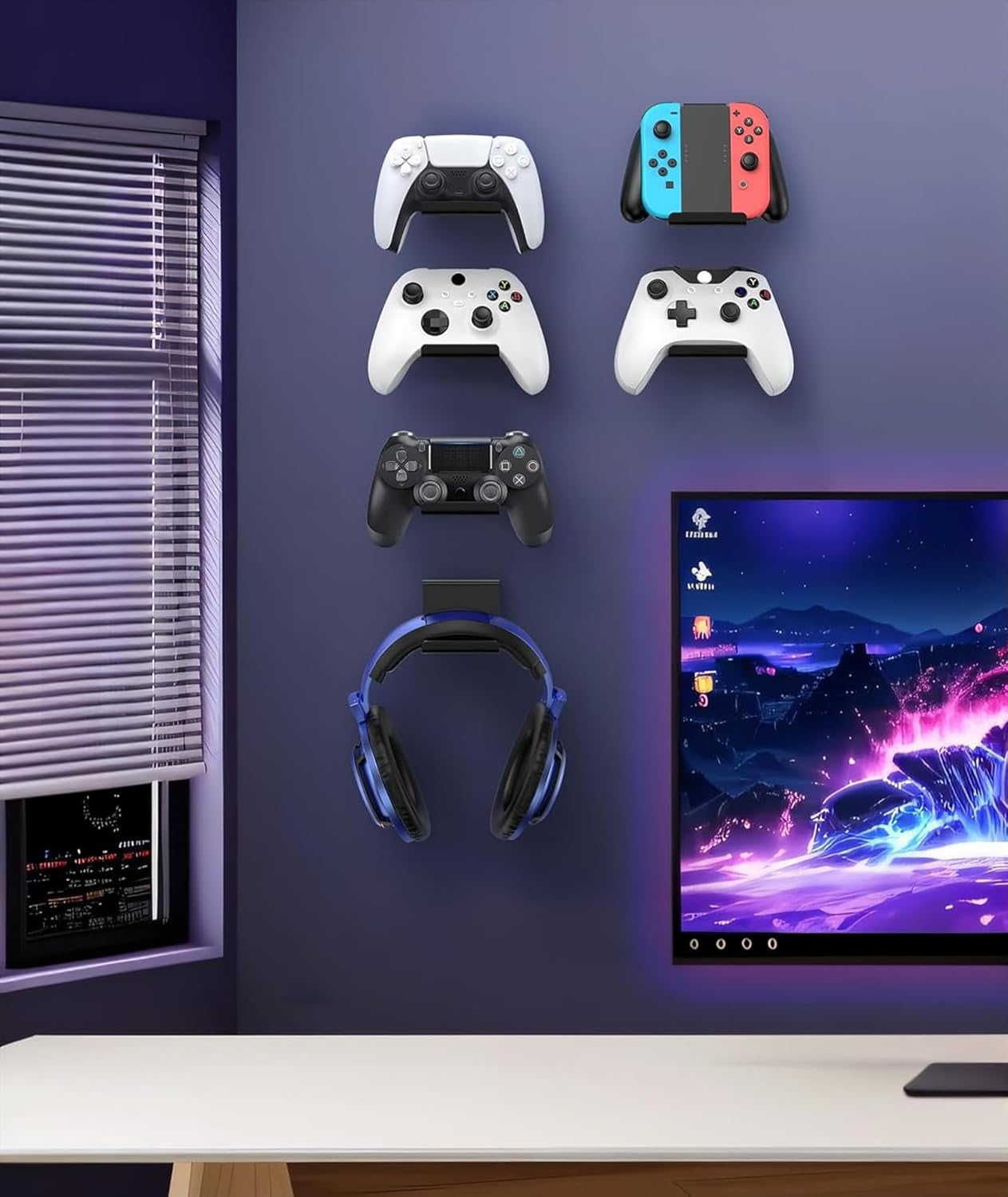 6 Pack Foldable Controller Wall Mount Holder for Xbox PS5 PS4 PS3 Switch Pro Strong Adhesive/Screw Upgraded Controller Stand Hanger with Anti-slip Pad Universal Gaming Remote, Headphone Accessories