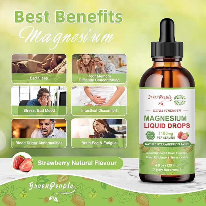 Magnesium Glycinate Liquid Drop - 17-in-1 4Fl. Oz Triple Magnesium Complex Supplement with Glycinate 400mg & Citrate 500mg Taurate/L-Theanine for Calm Mood/Muscle/Sleep,Strawberry Flavor