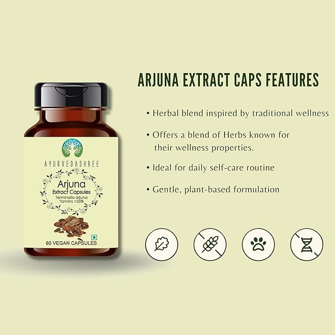 Arjuna Extract 500mg - 60 Vegetarian Capsules| |Terminalia Arjuna Tannis |All Natural | 100% Vegan | Gluten-Free | GMP Certified