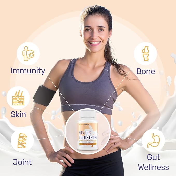 Bovine Colostrum Supplement Capsules 1300mg – Ultra-High 60% IgG + Lactoferrin & Probiotics – Gut, Joint & Immune Wellness – Swiss Grass-Fed Colostrum – 120 Capsules