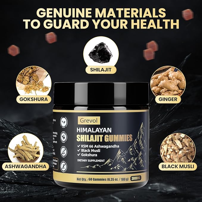 Pure Himalayan Shilajit Gummies with Ashwagandha - Fulvic Acid & 85+ Trace Minerals - No Added Sugar - Shilajit for Men & Women - 60 Gummy