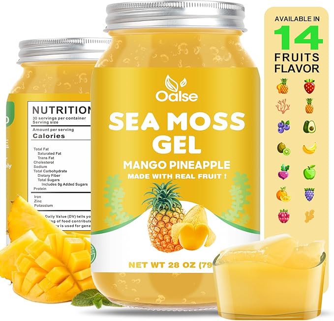 (28OZ Irish Sea Moss Gel Mango Pineapple Flavor - Natural Seamoss Gel with 92 Minerals and Vitamins - Non-GMO, Gluten-Free, Vegan - Immune Support