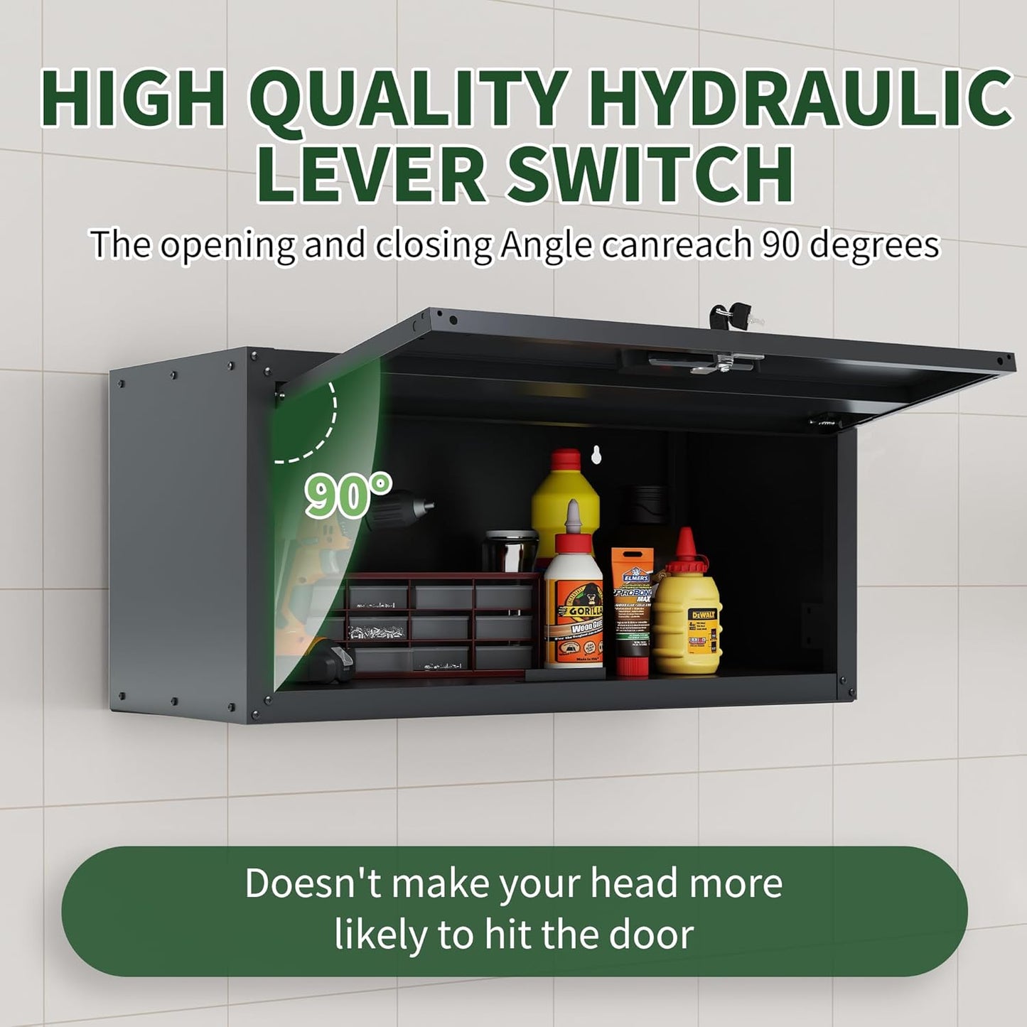 Garage Wall Cabinet, Wall Mounted Cabinet with Up-flip Door and Adjustable Shelf for Garage, Tool Room, Kitchen, Assembly Required(Black)