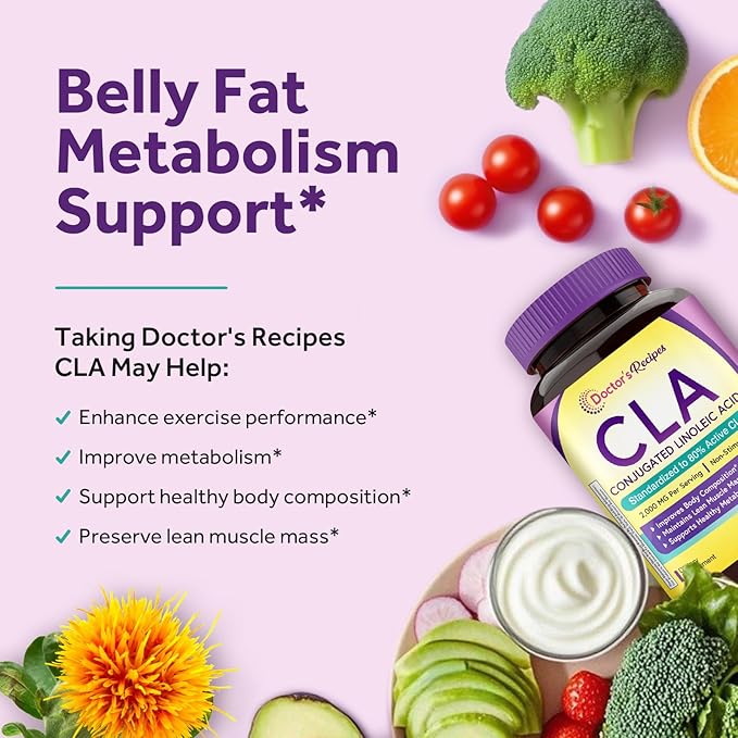 Doctor's Recipes CLA Supplements 2000mg, 80% Conjugated Linoleic Acid from Safflower Oil, for Women & Men, Non-Stimulating, Support Healthy Metabolism & Lean Mass, Non-GMO, 180 Softgels