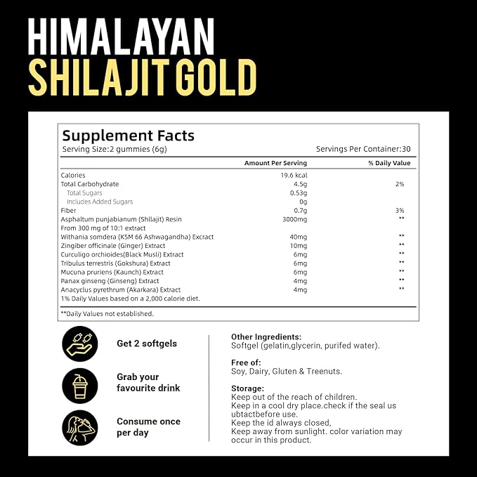 Pure Himalayan Shilajit Gummies, micronutrient Supplement, Himalayan Premium Ingredient with Shilajit - Ashwagandha, Gokshura, Fulvic Acid & 85+ Trace Minerals I for Men, Women I Non-GMO