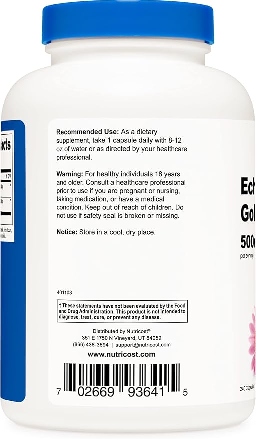 Nutricost Echinacea & Goldenseal Root, 500mg, 240 Capsules (2 Bottles) - Veggie Caps, Non GMO, Gluten Free