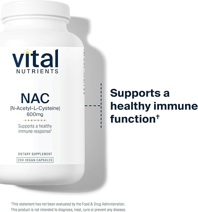 Vital Nutrients NAC 600mg | N-Acetyl Cysteine | Vegan NAC Supplement | Antioxidant for Sinus, Liver, Immune, and Respiratory Health* | Gluten, Dairy, Soy Free | 200 Capsules