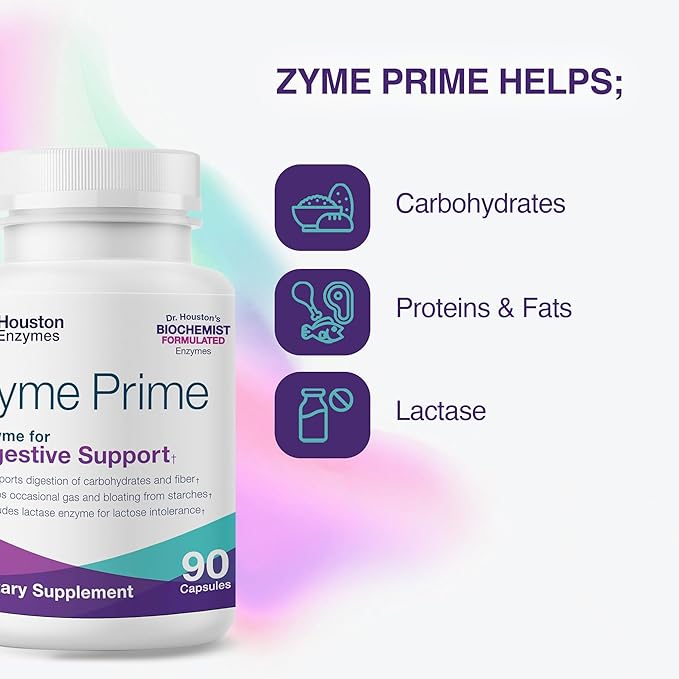 Zyme Prime - 90 Capsules - Digestive Enzymes Women & Men Enzyme, Digestion for Carb, Fat & Protein Breakdown, Helps Intolerances, Bloating & Gas, Digestive Health Supplement