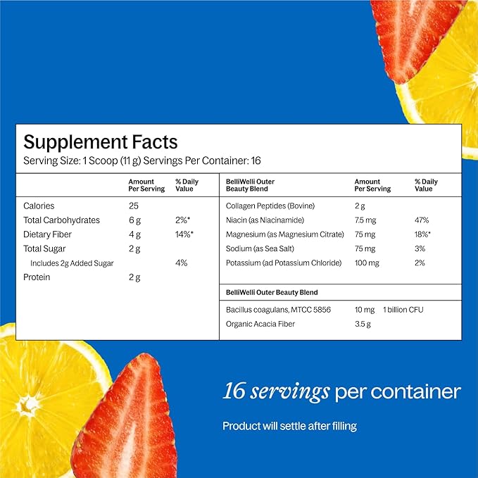 Daily Fiber Supplement Packets with Collagen, Probiotics & Electrolytes | Single Serve Packets for Gut Health, Digestion & Debloating | Strawberry Lemonade | 10 Count