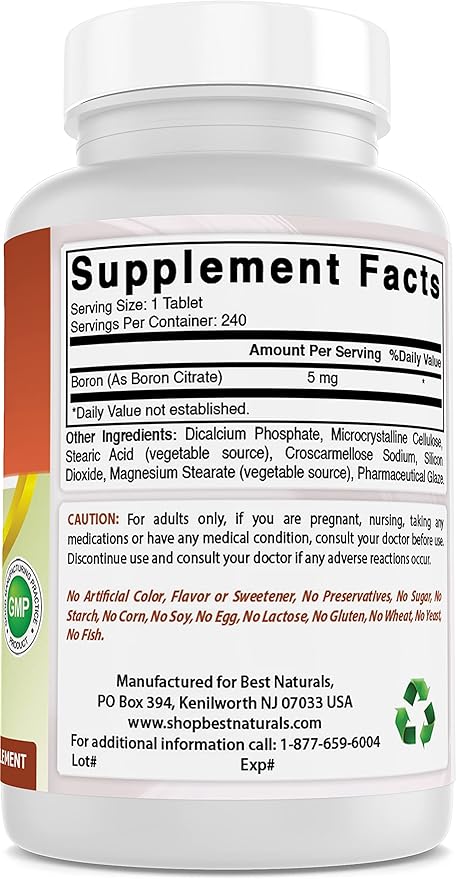 Best Naturals Boron Supplements 5 mg 240 Tablets (240 Count (Pack of 2))