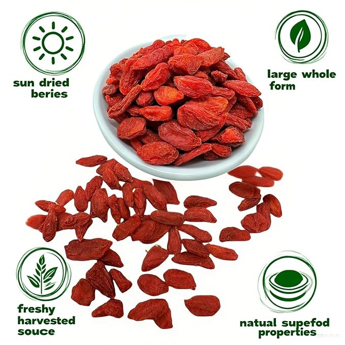 DABC OAK LAND Goji Berries, 2 LB Wolfberry Premium Large Berry Form 5A Wolfberry 100% Natural Sun-Dried Whole Fruit, S Great Flavor for Soup Drinks, Snacks, Beverages 2x 1LB/Bag XXXL