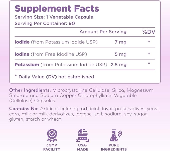High Potency Potassium Iodine Supplement - Potassium Iodide USP and Free Iodine Capsules 12.5mg Precise Dosage Blend - Capsule Alternative to Lugol's Supplement for Thyroid Energy & Immunity (3 Month)