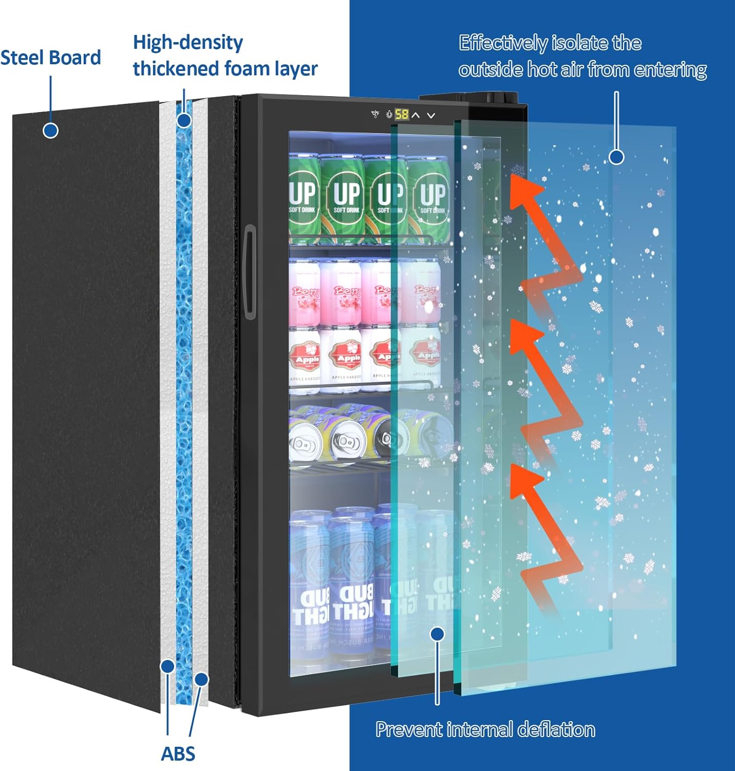 Beverage Refrigerator Cooler, 120 Can/3.2 Cu.Ft Mini Fridge with Glass Door and Electronic Temperature Control for Beer, Wine, Soda, Compact Drink Fridge for Home, Office, Bar