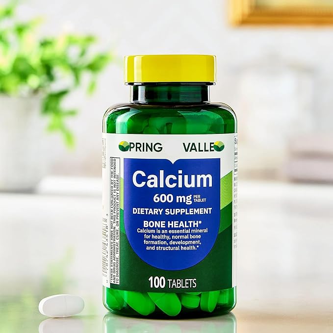 Calcium 600 mg Tablets • Bone & Muscle Health • Supports Strong Bones • Dietary Supplement • 100 Count by Spring Valley + Vena’s Sticker(Pack of 2)