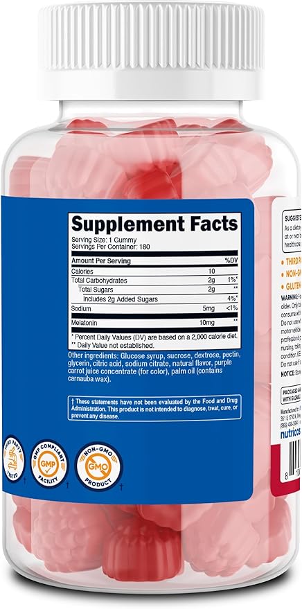 Nutricost Melatonin 10mg, 180 Gummies, Strawberry Flavored - Gluten Free, Non-GMO, No Corn Syrup