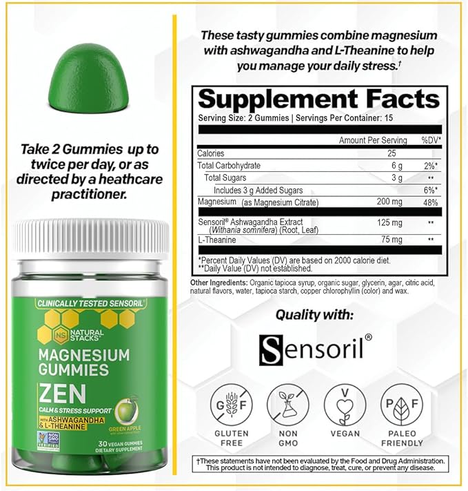 NATURAL STACKS Magtech Magnesium Drink Mix + Zen Magnesium Gummies Bundle - 4 Forms of Magnesium - Calm & Stress Support* Supports Brain Health* - 35 Servings