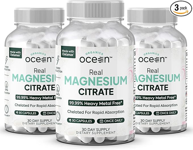 Real Magnesium Citrate - High Absorption Magnesium Supplement - Chelated Magnesium to Support Energy, Relaxation, and Regularity - 3 Pack Bulk Supply