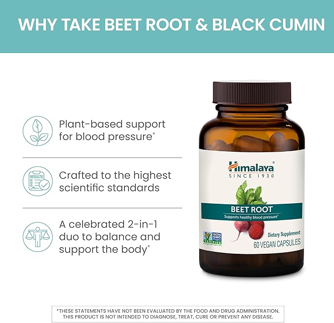 Himalaya Beet Root, Herbal Supplement for Healthy Blood Pressure Support, Vegan, Gluten Free, 500mg Beet Root & 100 mg Black Cumin Extract, 60 Capsules