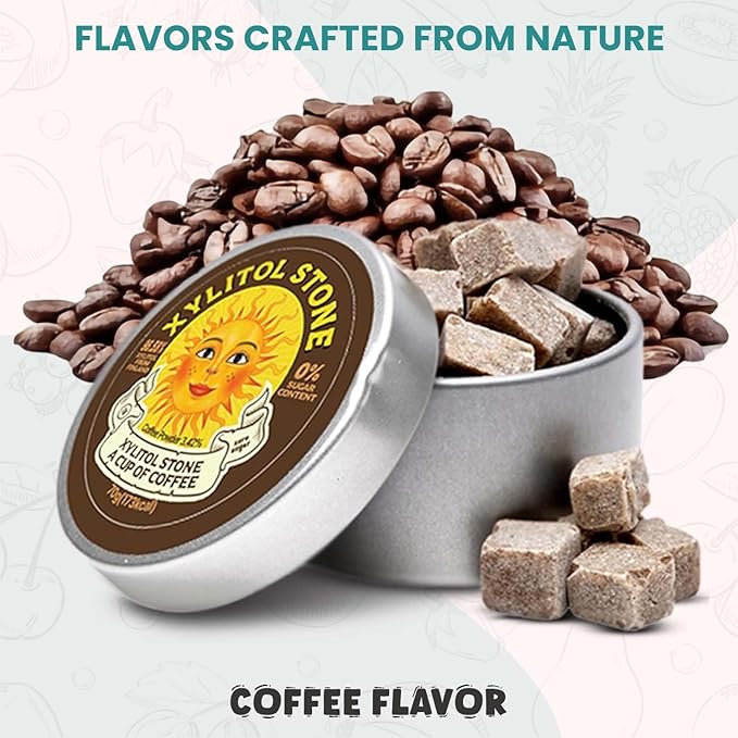 Xylitol Stone Sugar Free Candy - Vegan & Keto Friendly Unique Hard Candy - 100% Natural Flavor Candies - Gluten Free & Non-GMO Breath Freshener Low Calorie Mints - Coffee (Pack of 2)