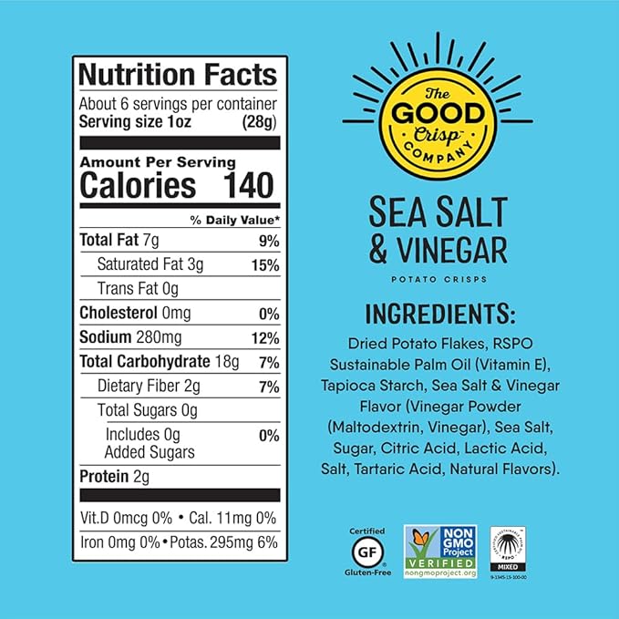 The Good Crisp Company, Potato Chips Variety Pack, 5.6 Ounce Canisters, Pack of 4 (Variety Pack) Non-GMO, Allergen Friendly, Potato Chip Snack Pack, Gluten Free Snacks