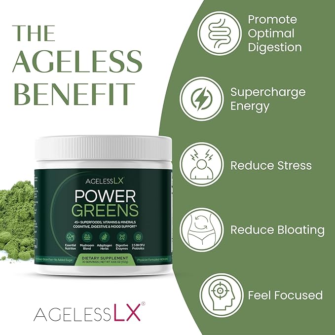 Power Greens, 42 Superfoods with Probiotics, Enzymes, and Prebiotic Fiber for Enhanced Energy, Immunity & Digestive Health, 30 Servings