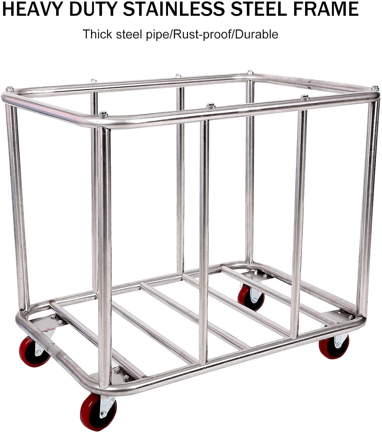 12 Bushels Laundry Cart Commercial/Home,Heavy Duty Large Stainless Steel Rolling Laundry Basket with Wheels,for Laundry Organizer and Storage,260LBS Load (12 Bushels - Black - 8 Tubes)