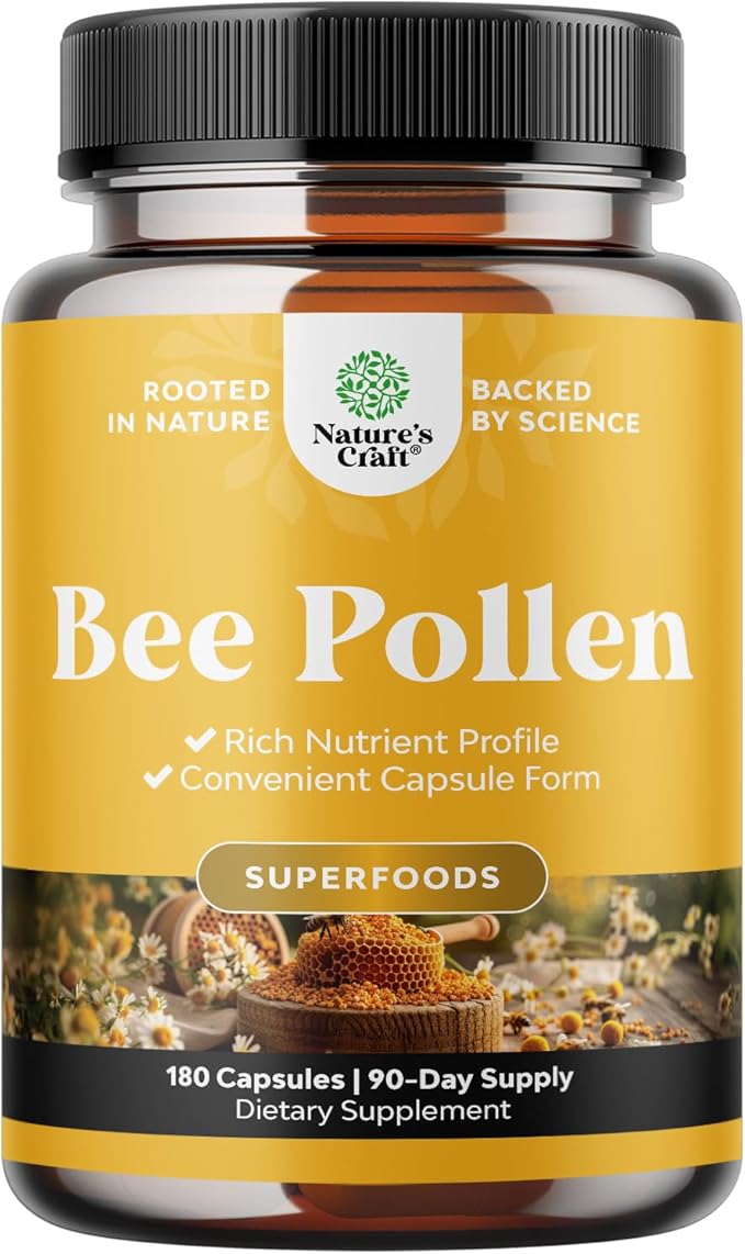 Bee Pollen Pills for Breast Growth 180 Ct - Bee Pollen Supplement 1000mg Serving with Naturally Occurring B Vitamins Minerals & Enzymes - Breast Support Supplement - Vegetarian, Non-GMO & Gluten Free