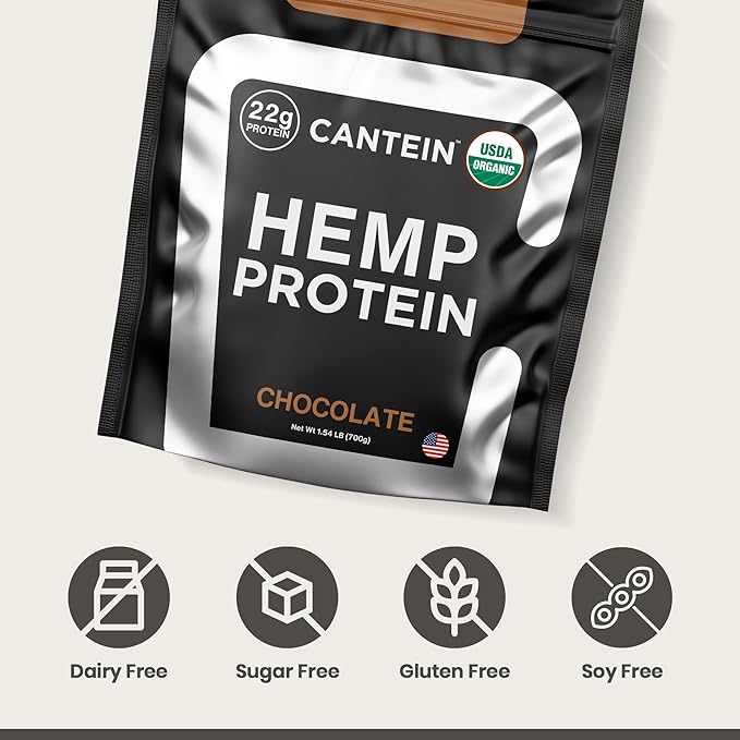 Organic Hemp Protein Powder, Plant Based and Vegan Protein Shake, Lactose and Dairy Free, Gluten Free, Clean and Natural- Chocolate (20 Servings)