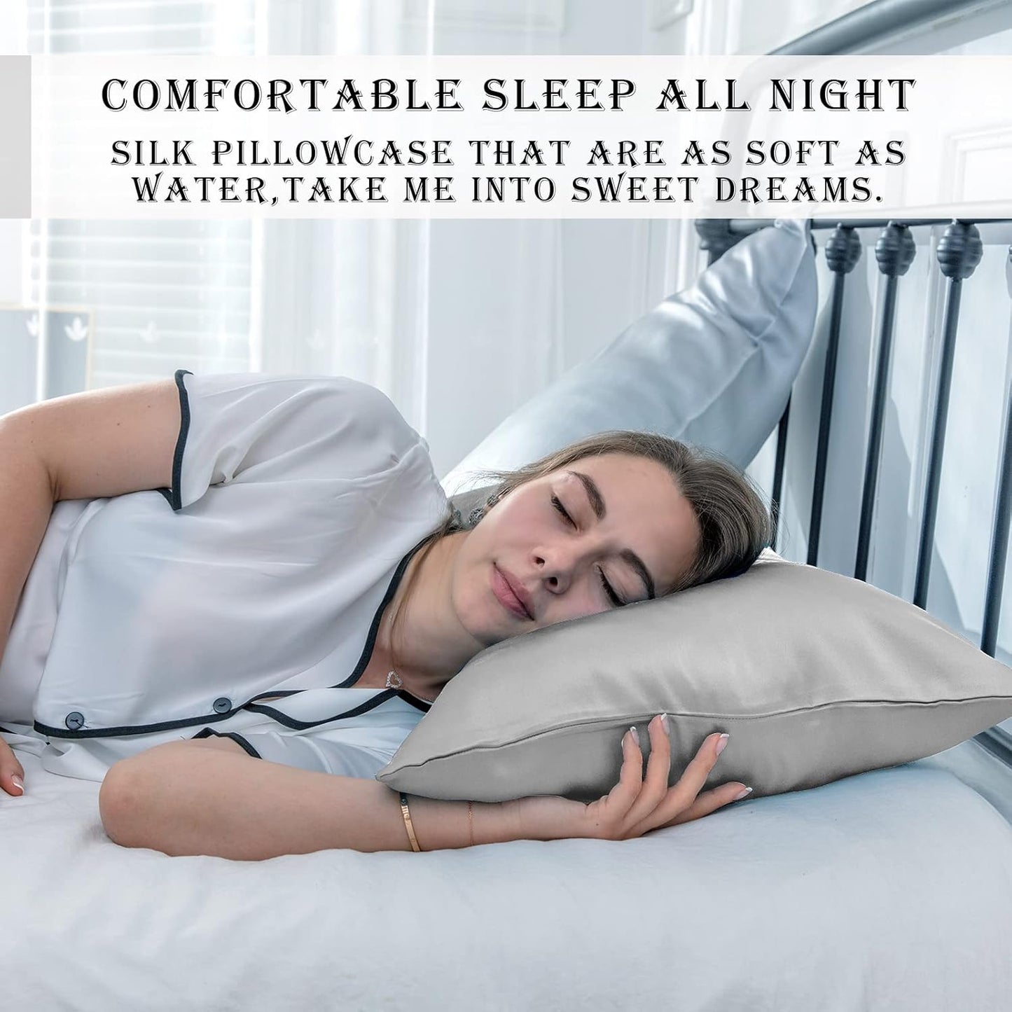 Mulberry Silk Pillowcase for Hair and Skin Pillow Case with Hidden Zipper Soft Breathable Smooth Cooling Silk Pillow Covers for Sleeping (Silver Grey, King(20"X 36"))