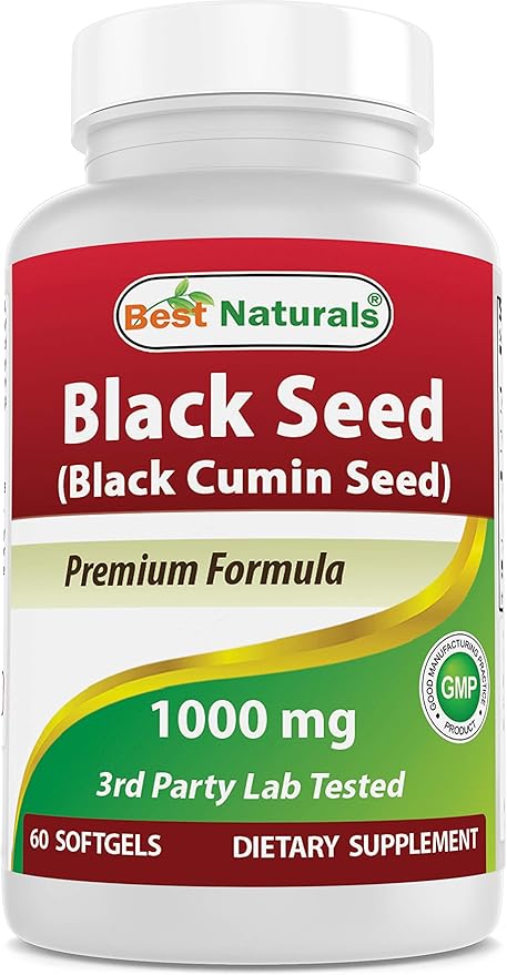 Best Naturals 2 Packs Black Seed Oil Capsules 1000 mg (Non-GMO) Nigella Sativa - 100% Cold Pressed Black Cumin Seed Oil Pills Contains Thymoquinonoe 60 Count (Total 120 Softgels)