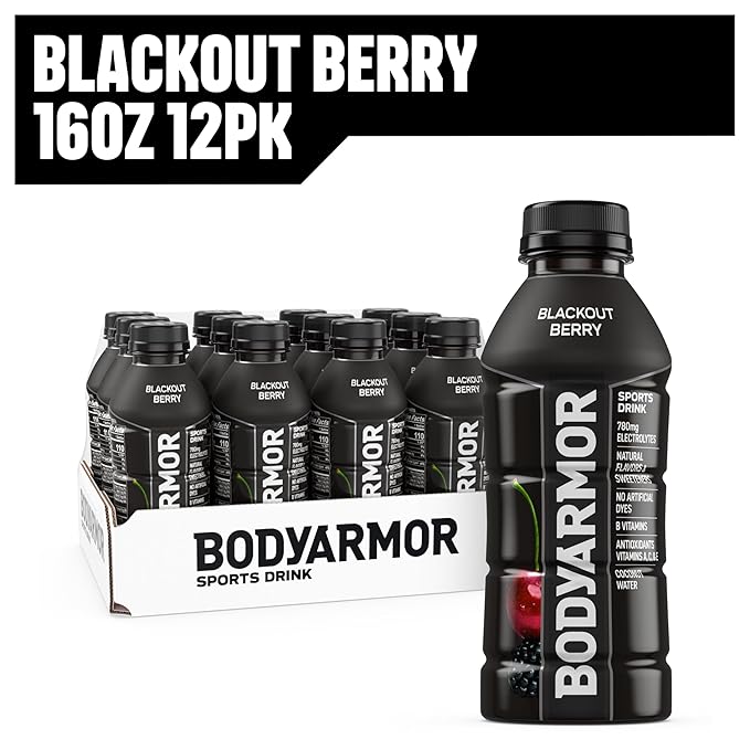 BODYARMOR Sports Drink Sports Beverage, Blackout Berry, Coconut Water Hydration, Natural Flavors With Vitamins, Potassium-Packed Electrolytes, Perfect For Athletes, 16 Fl Oz (Pack of 12)