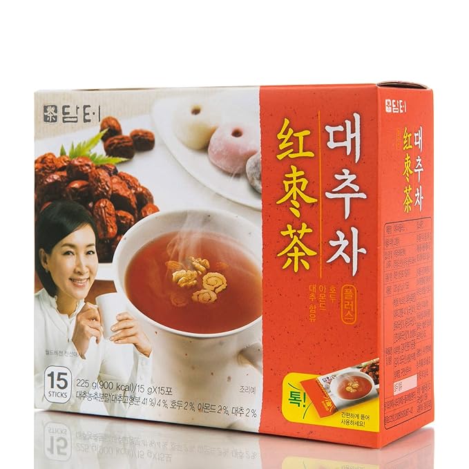 Damtuh Korean Traditional Jujube Tea, Jujube Powder, Red Date Instant Tea, 15g x 15 Count (Pack of 1)