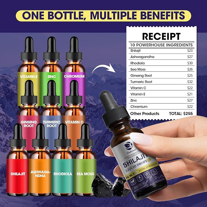 (2 Pack) Shilajit for Men & Women, 16-in-1 Liquid Shilajit Drops, Trace Minerals, Ginseng, Turmeric, Ashwagandha, Immune Support, Energy Boost & Joint Health, 2 FL. Oz