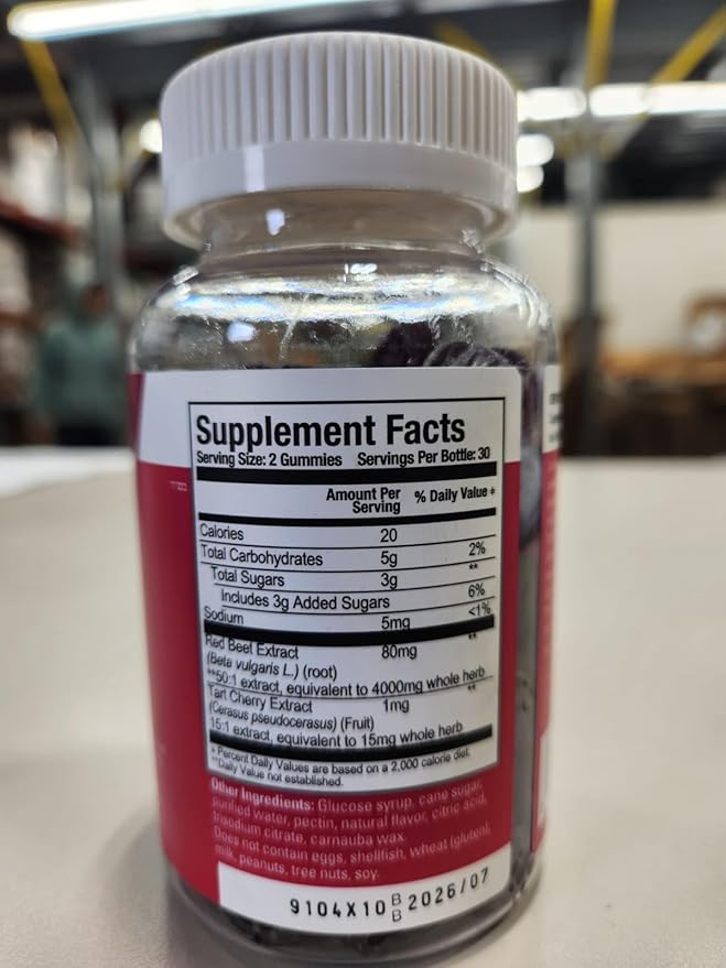 Viteey Beet Root Gummies with Tart Cherry - Beetroot Supplement for Heart Health, Blood Pressure Support - Vegan, Gluten-Free - 120 Count