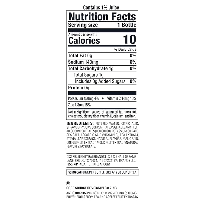 Bai Antioxidant Infused Water Beverage, Simbu Strawberry, 18 Fluid Ounce Bottle, Pack of 12
