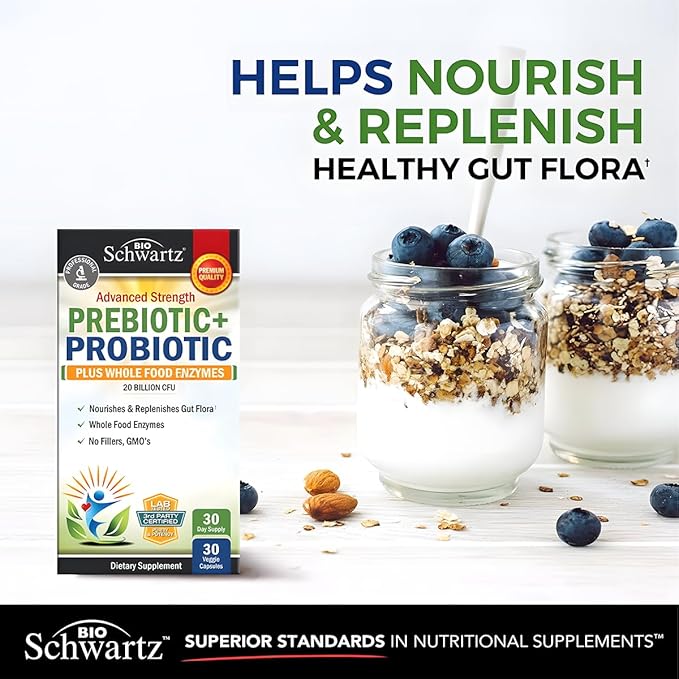 Advanced Prebiotics and Probiotics for Women & Men, Immune, Digestive & Gut Health with L. Reuteri, Inulin Fiber, Digestive Enzymes, Non-GMO, Gluten-Free, Dairy-Free, 30 Capsules
