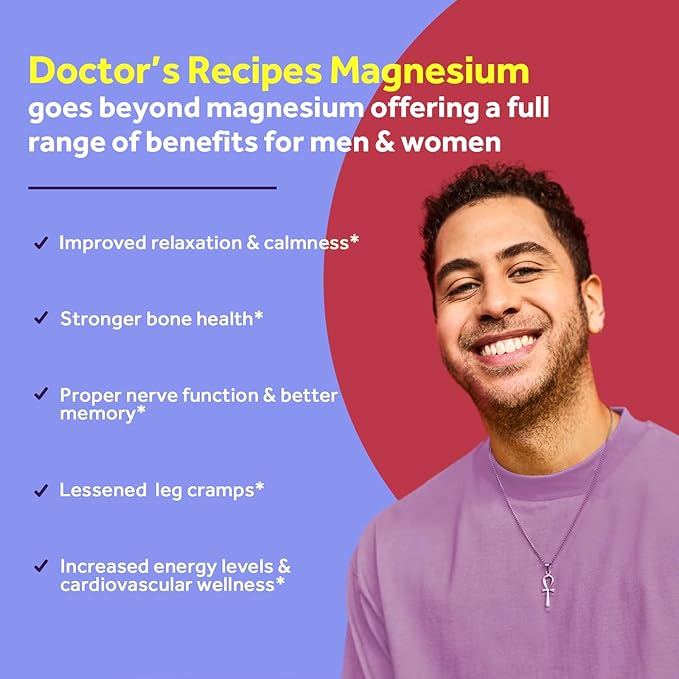 Doctor's Recipes Magnesium Glycinate Supplement, Non Buffered & High Absorption Magnesium, Easy on Stomach, Support Calm, Bone, Heart, Energy, Nerve, 180 Capsules (Pack of 2), 6 Month Supply