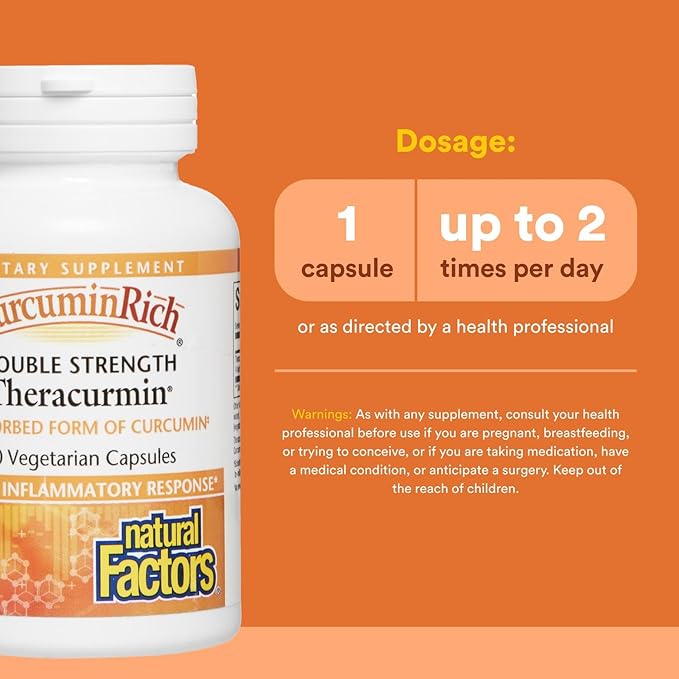 Natural Factors, CurcuminRich Double Strength Theracurmin, 60 mg, Just 1 Capsule Daily, Formulated for Superior Absorption, 60 Count (Pack of 1)