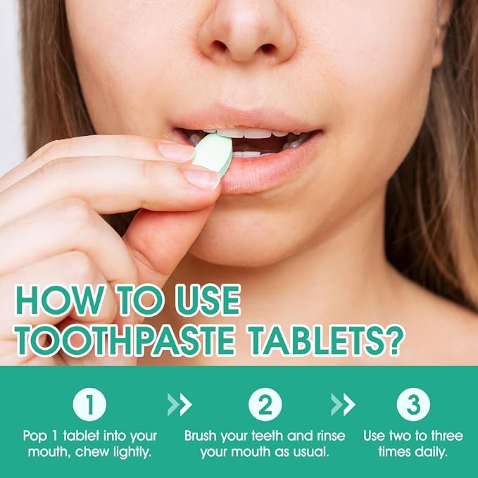 150 Pcs Toothpaste Tablets with Nano Hydroxyapatite for Deep Cleaning, Fresh Breath, Enamel-Safe, Fluoride & Plastic Free & Remineralizing Tablets with Coconut Oil, Peppermint, Xylitol
