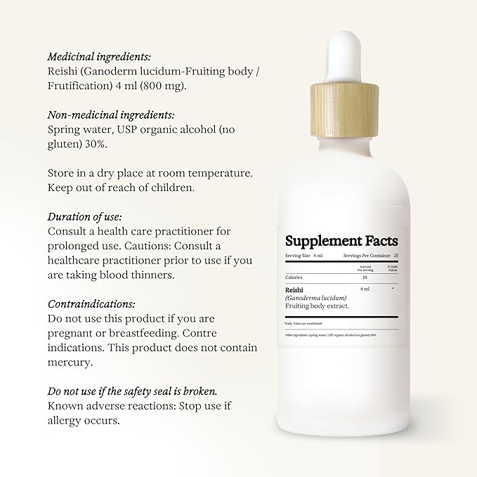Reishi Mushroom Tincture - Dual Extract Mushroom Supplement - Immune Support, Mood, Sleep, Liquid Reishi Supplement, Vegan, Non GMO, 3.4 fl oz