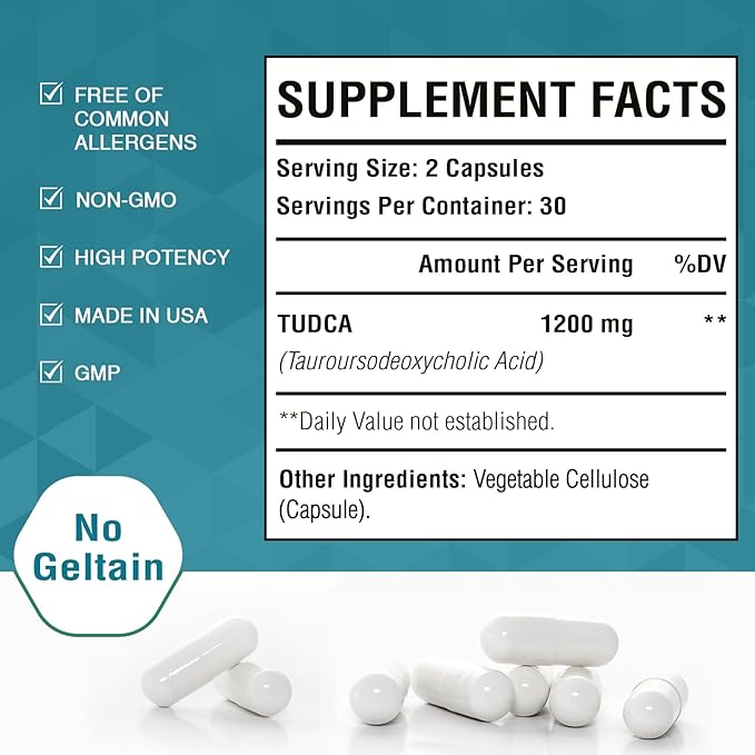 TUDCA Supplement 1200mg - 180 Veggie Capsules,Powerful TUDCA Bile Salts Supplements for Liver,Digestion