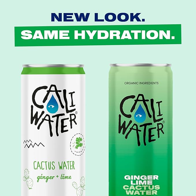 Caliwater - Organic Cactus Water - Ginger and Lime - 5g Sugar, 25 Calories - Coconut Water Alternative - Natural Plant Based Hydration - Skin Care, Electrolyte Drinks - Flavored Water - 12 Cans